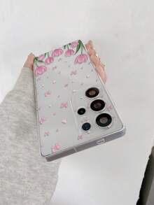 1pc Tulip Bow Pattern Transparent TPU Soft Phone Case, Anti-Fall Anti-Scratch Anti-Fingerprint, Precise Camera Cutout, Compatible With Samsung, Nothing, Pixel, INFINIX, Redmi - Multicolor - View 7