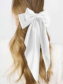 2个装女士超大黑白蝴蝶结发夹，大号蝴蝶结长尾缎面丝滑发带蝴蝶结发夹，马尾发卡，适合成人和青少年，春夏时尚配饰 - 彩色 - 查看 2