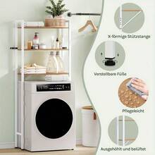 1 Stück Aufbewahrungsregal, Waschmaschinenregal mit 3 Ablagen, Toilettenregal, Badezimmerregal, Stehregal über der Toilette, platzsparend, einfache Montage, modern, freistehend, B 67" x H 164" x T 24 cm, Ablagen - Hellholzoptik+Weiß - Übersicht 3