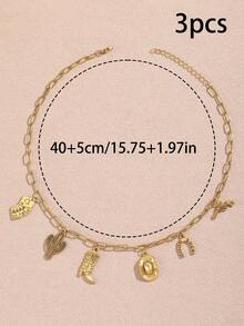 1pc Western Style Cowboy Boot, Gun, Cactus Pendant Necklace, Casual Cowboy Hat And Playing Cards - A Thoughtful Jewelry Gift For Tourists - Gold - View 13