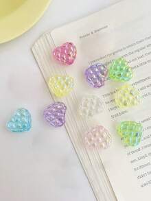 10pcs Random Style Waffle Diamond Shape Transparent Heart Acrylic Beads - Suitable For DIY Jewelry Making Kit, Bracelet, Necklace, Earrings, Phone Charm And Crafts - Multicolor - View 11