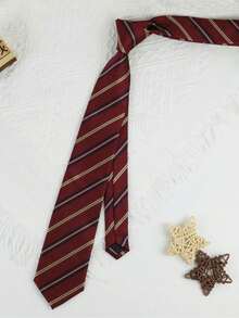 1pc Women's Necktie, Striped Collegiate Style Casual Necktie, Maroon - Burgundy - View 4