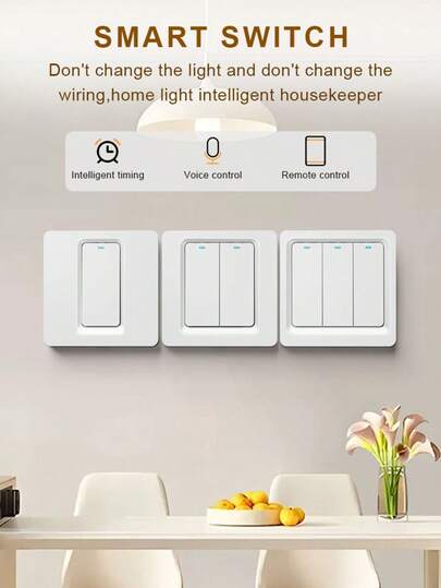 1 PC EU Standard Smart Switch With/Without Neutral Wire, DS-102 High Power 600W Per Gang WiFi & Bluetooth Wall Switch, 1/2/3/4 Gang White PC Panel, Split Quick Mount Design Easy Installation, Works With Alexa Tuya Yandex Alice Smart Life, APP Remote Voice Control Timer For Home Hotel