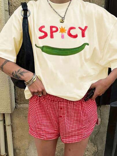 女士纯色圆领短袖简约T恤，休闲日常加大码T恤