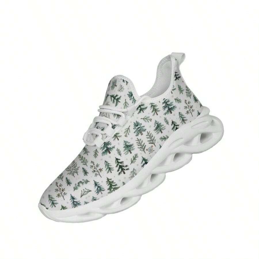 松树图案系带运动鞋，适合健身房穿着 - 白色 - 查看 1