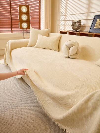 1pc Solid Color Sofa Throw, Modern Minimalist Sofa Cover, Pet Proof Sofa Protector, Machine Washable Home Decor, Suitable For L-Shaped Combination Sofa And 1/2/3/4 Seater Sofa (Sold Separately)