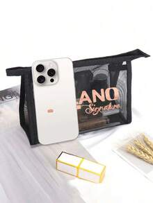 MILANO 经典网眼手提袋及收纳袋套装，黑色透明网眼手提袋，饰以玫瑰金印花图案，大容量手提袋+便携收纳袋，适合海滩、可重复使用购物、沙滩用品、杂货收纳，是时尚爱好者、海滩游客、通勤族、送礼佳品的理想之选，非常适合海滩旅行、夏季度假、日常出行和购物。 - 彩色 - 查看 8