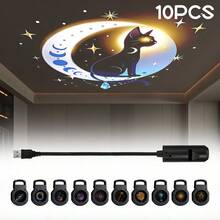 3/6/10颗LED投影灯 | 360°旋转，营造节日氛围，适用于墙壁、天花板、室内、卧室、复活节、斋月装饰，USB供电 - 黑色 - 查看 14