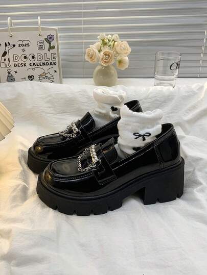 8cm Platform Lolita Loafers, Punk Rock Goth Lolita Style Thick Sole Mary Jane Shoes For Women
