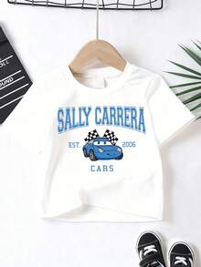 Disney White Background Cars Sally Carrera Print Kids' Short Sleeve T-Shirt - Playful And Cute Racing Style Top - trắng - Xem 3