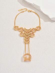 1 pièce Bracelet anneau de phalange en métal vintage avec lune et fleur, convient pour les tenues de mariage, de fête et de vacances - Or jaune - Voir 6