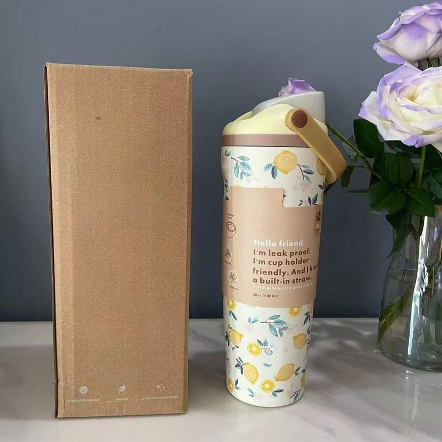 30 Oz Stainless Steel Cup, Stainless Steel Water Cup With Flower Pattern, Cup, Straw Cup, Sports Water Cup, Water Bottle, Car Cup, Coffee Cup, Good-Looking Cupowala - 彩色 - 查看 1