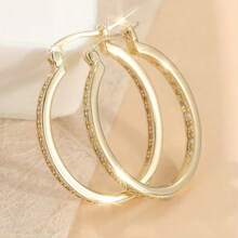 1pair Elegant Sparkling Large Hoop Earrings For Women KC Golden Plated Zinc Alloy, Boho Chic Style, Versatile Daily Wear & Holiday Parties, Durable Jewelry - Gold - View 1