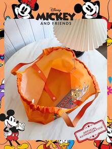 Disney 1个官方授权米奇图案收纳袋，大容量购物袋，可折叠手提袋，抽绳单肩包，轻便手提包，官方授权正品，女士/女孩/女性适用，适合日常/购物/外出 - 橘色 - 查看 6