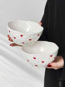 1pc/2pcs/4pcs Korean Ins-Style Handpainted Small Heart Love Ceramic Bowl, Cute Pattern Bowl, Daily Dessert Bowl, Ice Cream Bowl, Fruit Salad Bowl, Household Rice Bowl - Multicolor - View 15