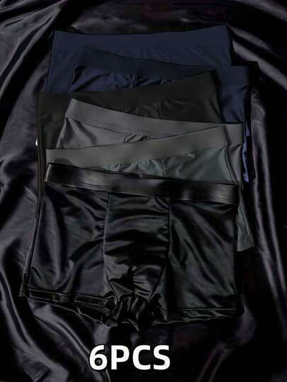6 Pieces Of Men's Solid Color Ice Silk Boxer Shorts Men's Underwear Men's Underwear
