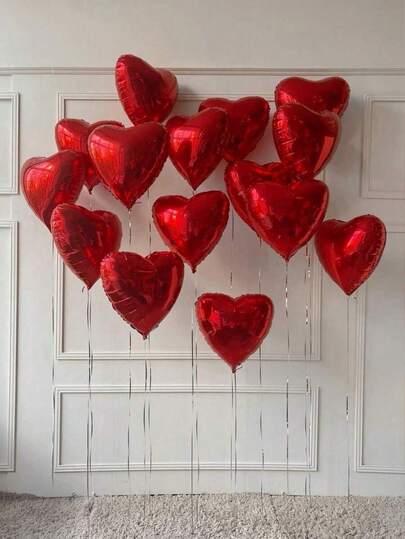 10pcs 18-Inch Red Heart Shaped Foil Balloons, Suitable For Wedding, Birthday, Anniversary, Valentine's Day Decoration, Indoor Room Decor