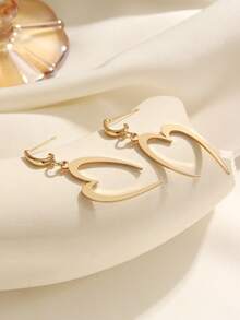 1 Pair Minimalist Copper Alloy Heart Shaped Earrings, Simple Design Elegant Jewelry Suitable For Daily Wear And Gifting - Multicolor - View 3