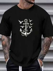 Envío nacional | camiseta de manga corta con estampado casual de algodón puro para hombres en primavera y verano - Negro - Ver 1