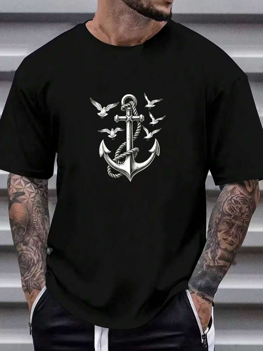 Envío nacional | camiseta de manga corta con estampado casual de algodón puro para hombres en primavera y verano - Negro - Ver 1