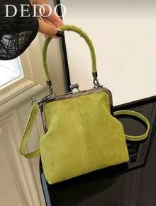 2025 Autumn And Winter New Fashion Retro Suede Material Handbag, Detachable Women's Shoulder Bag, With Button Closure Wallet. Simple Green Crossbody Bag - 綠色 - 查看 1