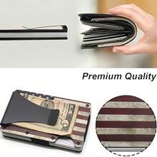 RFID Blocking Minimalist Slim Card Holder, Men's Business Holder Pocket Cash Credit Slim Wallet, American Flag Artcraft Card Holder With Money Clip, Men's Wallet - 復古旗幟 - 查看 9