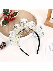 1个创意迪斯科球头箍，发光球形头饰，适合所有节日 - 黑與白 - 查看 6