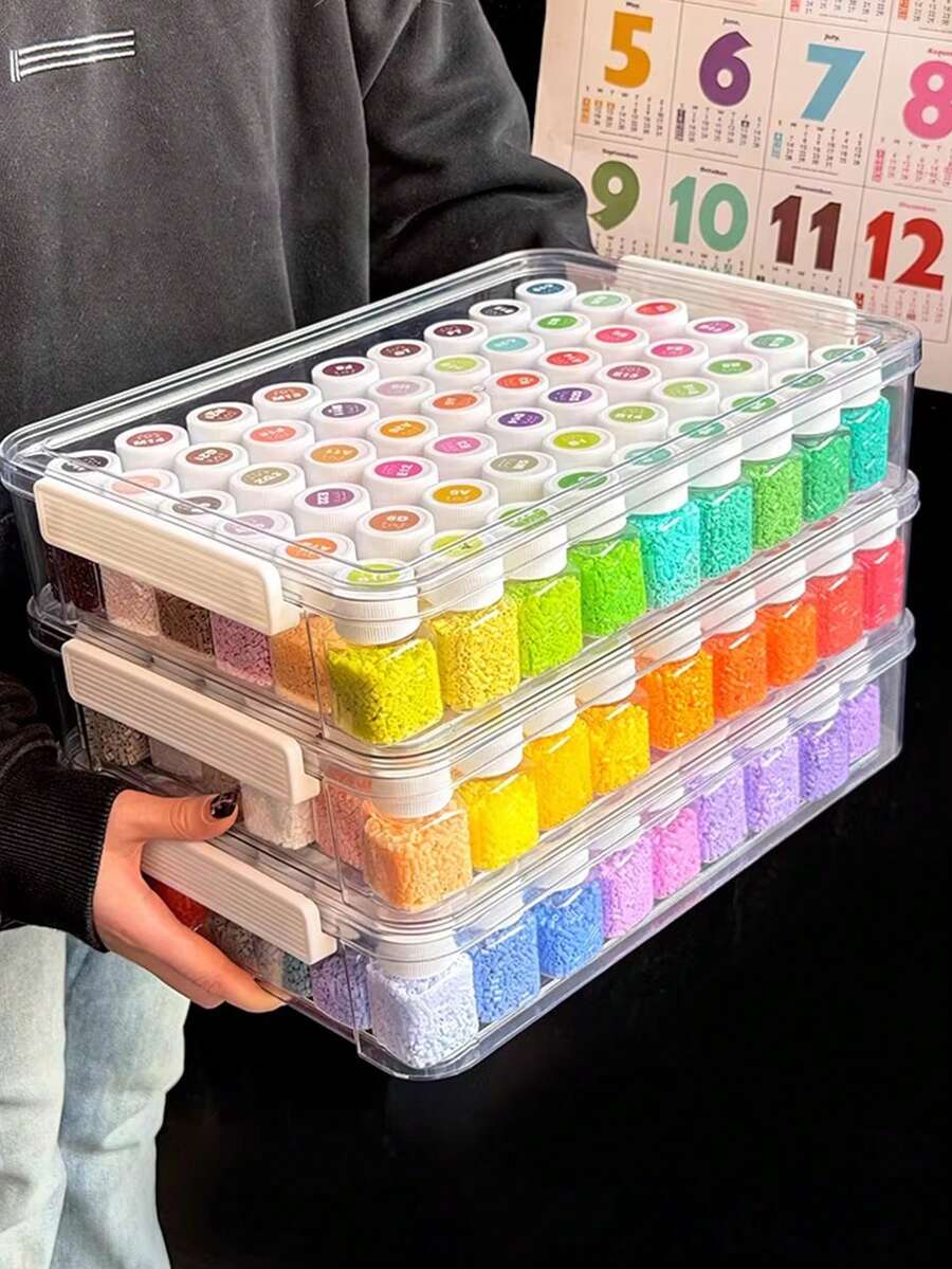 1PC Transparent Storage Box, Multifunctional Storage Box, Bead Handicraft Accessories, Diamond Nail Bead Transparent Sorting Storage Box, Jewelry Packaging Box, Document Certificate Storage Box, Household Large Capacity Multifunctional Storage Box, Children's Puzzle Card Storage, Student Certificate Storage And Sorting Box - White - View 1