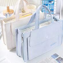 1pc Memory Cloth Tote Bag, Stationery & Book Storage Bag, Handheld Minimalist Bag With Large Capacity, Polyester Fabric, Zipper Closure And Adjustable Shoulder Strap, Suitable For Office, Commuting, Travel, Work - Fashionable And Practical Design, Office Bag ,Travel Essential Bag - Multicolor - View 1