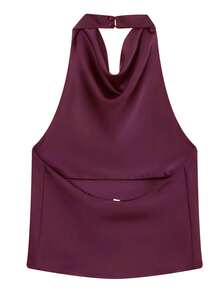 女士缎面吊带无袖上衣，Y2K风格，可爱街头时尚，黄色露背吊带背心，夏季休闲款 - 中紫紅色 - 查看 8