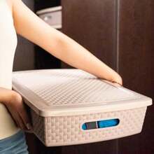 zxxGuateplast - Set de 3 Cestas Plass Rectangulares de 12 Litros Contenedores Plasticos para Organizar el ogar Organizadores para Close Escritos Oficina Caas de Plastico Color igecaja de oficina - Beis - Ver 6