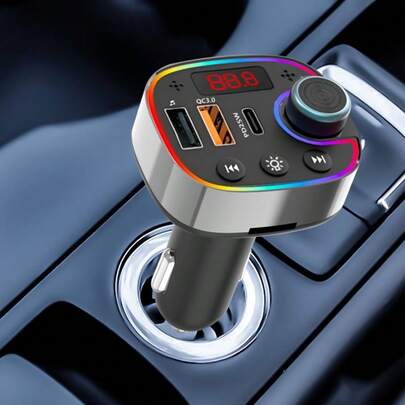 1 st. Bluetooth-spelare för bilen med display, trådlös Bluetooth-mottagare, FM-sändare, typ-C dubbel USB QC3.0 och PD30W billaddare, färgglatt omgivningsljus, handsfree-biltillbehör