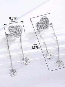Y2K Inspired Asymmetric Heart Rhinestone Earrings Chic Romantic Fashion Jewelry For Date Night - Multicolor - View 6