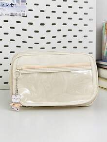 2026 Large Capacity Multi-Pocket Washable Pencil Case, High-Quality Stationery Set With Cute Toy Pendant, Ideal For Students And Campus Use - White - View 2