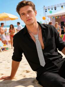 1pc White Men Heavy Duty Multi-Layered Hollowed-Out Adjustable Braided Beaded Pearl Cover-Up Halterneck Tie Gift Body Accessory For Beach, Nightclub, Parties - White - View 8