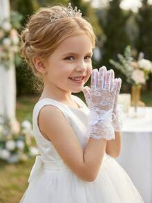 1 双女童白色蕾丝蝴蝶结手套，适合 4-12 岁儿童 - 1Pair - 查看 7