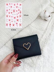 1pc Fashionable & Cute Heart Shaped Wallet With Keychain, Beautiful Card Holder With ID Window, Suitable For Women And Girls - Black - View 2