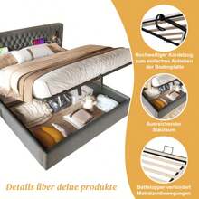 (=ABMA260234G) Complete Bedroom Bed Set, Upholstered Bed With Hydraulic Storage, Double Bed 160*200 Cm With 2 Bedside Tables, Headboard Reading Light With USB Charging Function, Grey, Velvet (With Mattress) - Grey - View 5