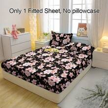 1pc Peach Blossom Branch Pattern Breathable Fitted Sheet, Soft & Comfortable Mattress Cover For Bedroom, Guest Room And Dormitory, Mattress Protector, Bedding Set (Pillow Case Not Included) - Multicolor - View 3