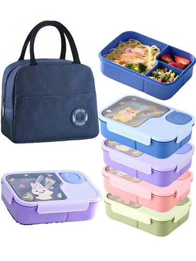1个带餐具的午餐盒，防漏且易于携带，适合学生、上班族、学生工作日、上班族、学生食堂、宿舍等场合。
