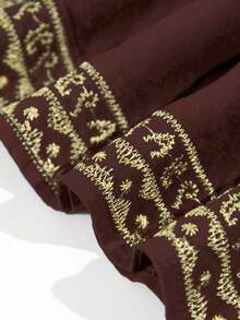 Đầm Kaftan màu đỏ rượu vang dành cho nữ cỡ lớn, cổ chữ V, thêu vàng, tay ngắn, dáng rộng, thoải mái, thích hợp mặc đi biển nghỉ mát. - màu nâu - Xem 7