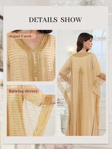 Luxury Women's V-Neck Sequin Beaded Embroidered Arabic Abaya