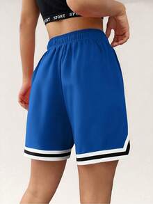 1pc Tween Girls Loose Casual Solid Color Breathable Athletic Bermuda Shorts, Summer - Blue - View 2