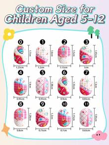 NAIO 24 Pieces Press On Nails For Kids, 1 Pack Kid Fake Nail With Striped, Ice Cream, Bow Elements Pre-Glue Short Nail Stick On Nails, Great For Children Little Girl Birthday Gifts, Parties & Makeovers Decoration - Multicolor - View 5