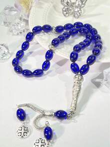 33pcs Silver Double Tassel Glass Beaded Rosary, Handmade Glass Beads - Multicolor - View 8