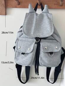 1pc Minimalist Large Capacity Multi-Pocket Striped Backpack - Grey - View 5
