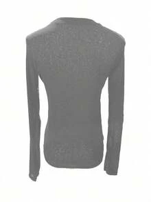 2025 Spring/Autumn Women Crew Neck Layering Tee, Sheer Mesh Long Sleeve Thin Top - Grey - View 5