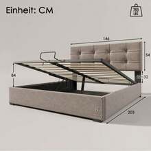 Hydraulic Doppelbett Polsterbett 140x200cm, Inclusive Matratze, Verstellbares Kopfteil, Bett Mit Lattenrost Aus Metallrahmen, Samt, Modernes Bettgestell Mit Stauraum, Hellgrau - Grey - View 4