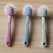 多功能5表面鞋刷難猪鬃塑膠衣服洗滌刷擦鞋刷帶長柄和圓設計適用於家庭使用,隨機色