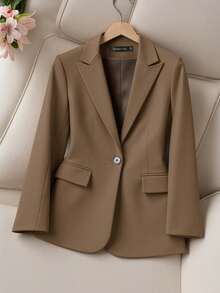 HOMEYEE Áo khoác blazer dài tay cỡ lớn kiểu cổ điển, thanh lịch, chuyên nghiệp, thích hợp cho công sở, đi làm, mùa xuân. - màu nâu - Xem 8